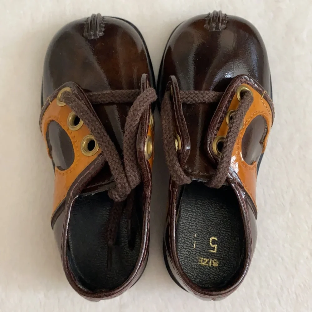 Vintage | Toddler Saddle Shoes Brown Oxfords Crown Heel Made in USA Retro (5)